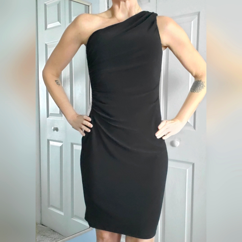 Nwt Frank Lyman Assymetrical Black Cocktail Dress W/ Rhinestone Detailing Size 8